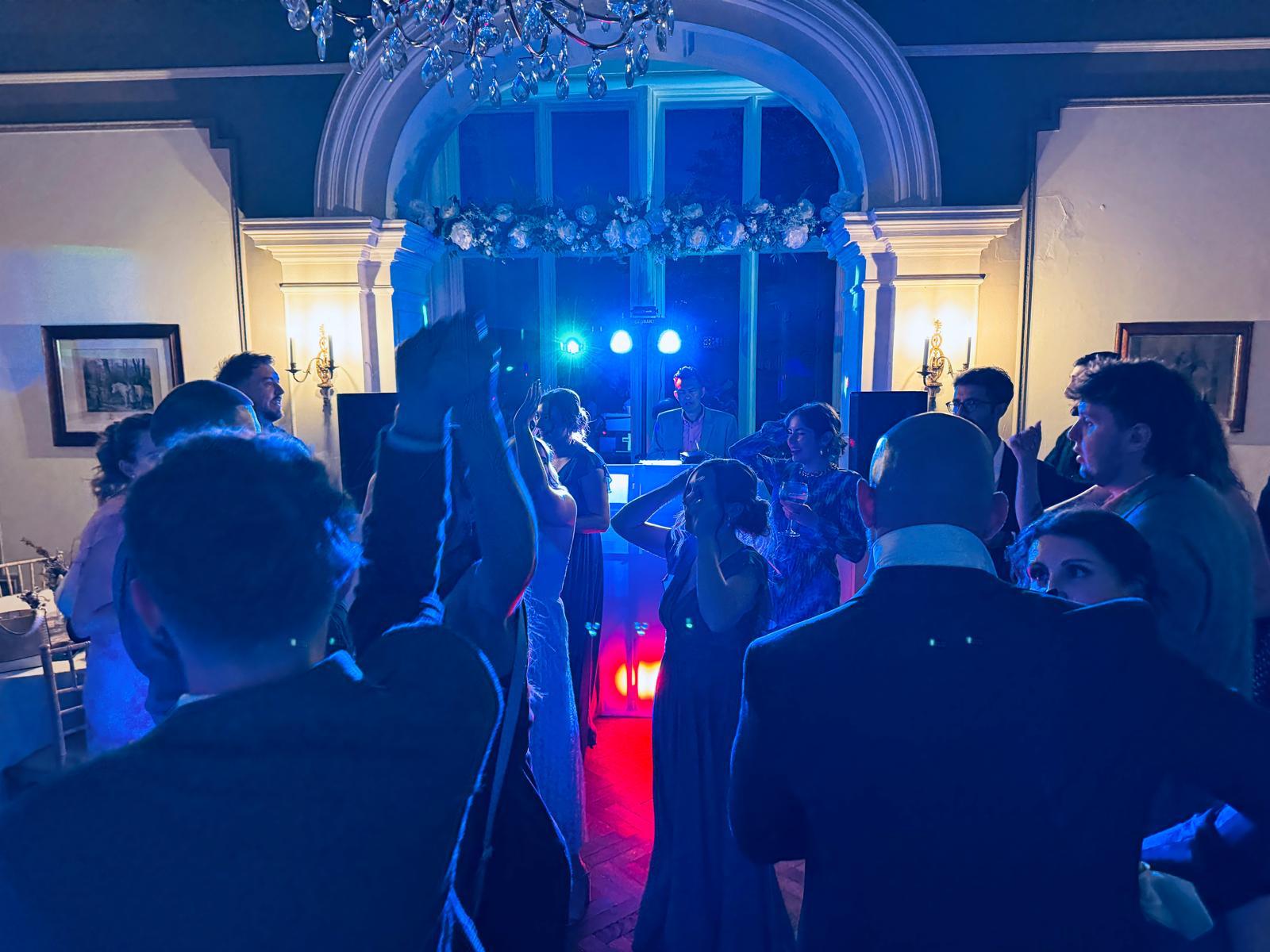 Wedding guests dancing at a Herefordshire reception